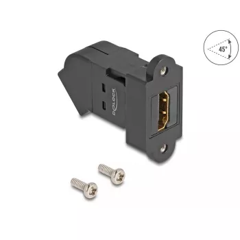 Toma de panel HDMI DeLOCK hembra a hembra 45° acodada 8K 60 Hz negro