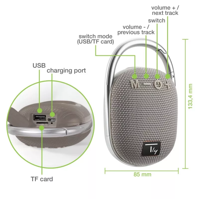 Altavoz portátil/fiesta Techly ICASBL321GR altavoz portátil mono gris 5 W