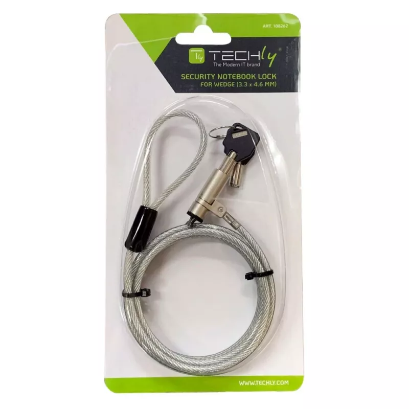 Sistema de seguridad Techly Wedge-Lock candado para cable de portátil 1,8 m