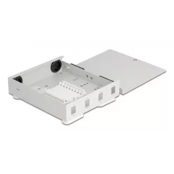 Caja de pared de fibra óptica DELOCK para 4× adaptadores SC simplex o LC dúplex, carcasa de metal, gris