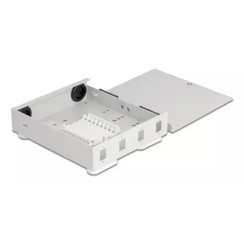 Caja de pared de fibra óptica DELOCK para 4× adaptadores SC simplex o LC dúplex, carcasa de metal, gris