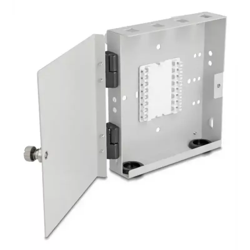 Caja de pared de fibra óptica DELOCK para 4× adaptadores SC simplex o LC dúplex, carcasa de metal, gris