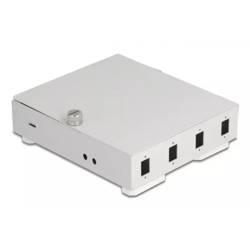 Caja de pared de fibra óptica DELOCK para 4× adaptadores SC simplex o LC dúplex, carcasa de metal, gris