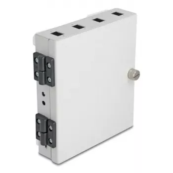 Caja de pared de fibra óptica DELOCK para 4× adaptadores SC simplex o LC dúplex, carcasa de metal, gris