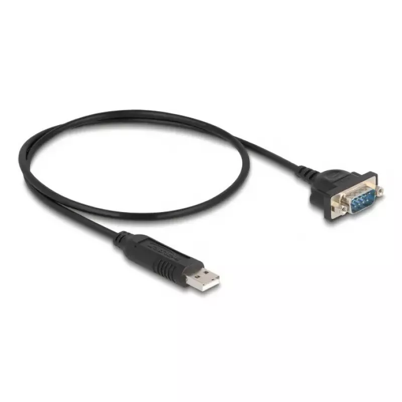 Adaptador USB RS-232 DELOCK USB 2.0 a D-Sub 9 macho con tuercas, USB Type-A a RS-232, 0,5 m, negro