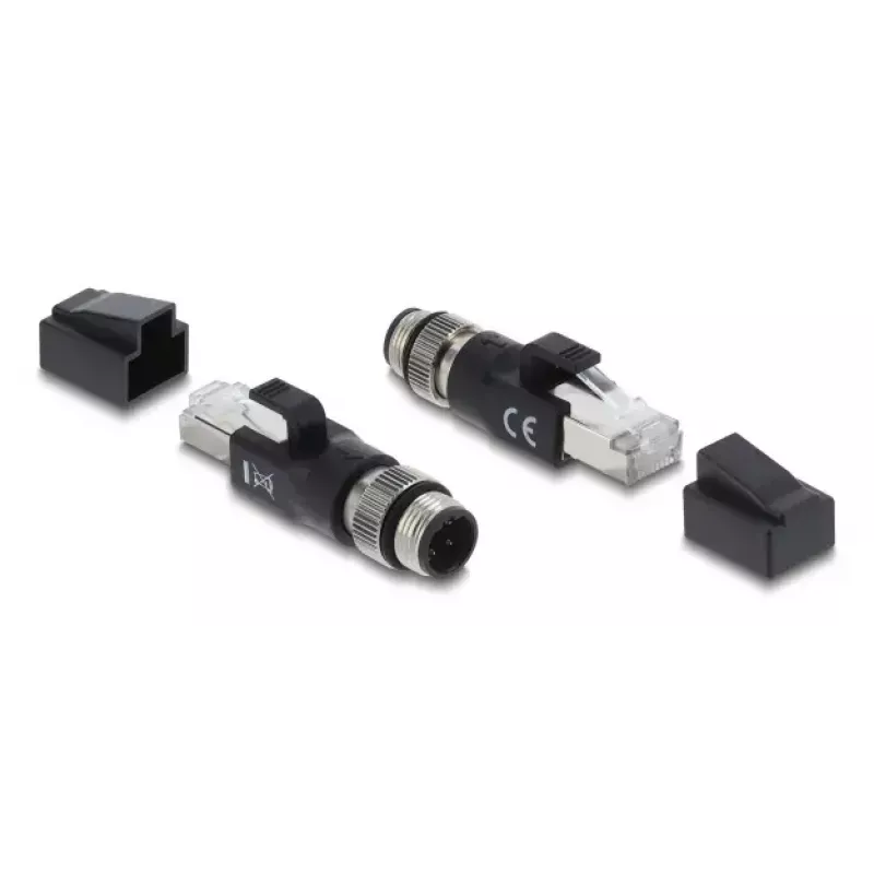 Adaptador M12 codificado D de 4 polos (macho) a conector RJ45, DELOCK 90831, contactos dorados, negro