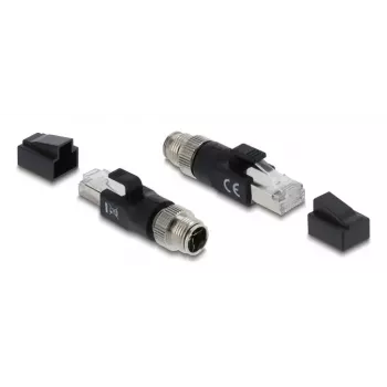 Adaptador DELOCK M12 codificado X macho de 8 polos a conector RJ45, contactos dorados, negro