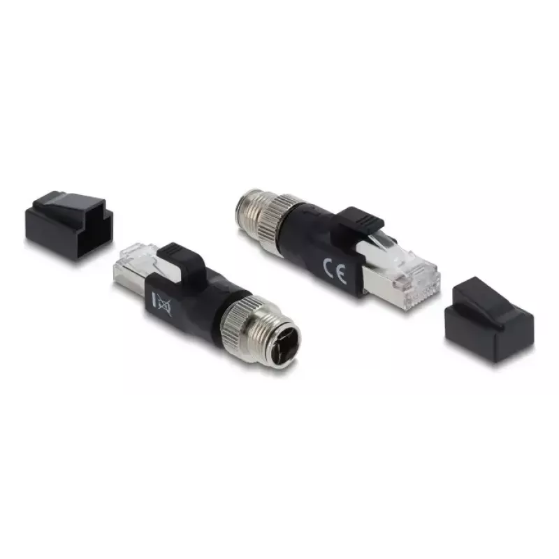 Adaptador DELOCK M12 codificado X macho de 8 polos a conector RJ45, contactos dorados, negro