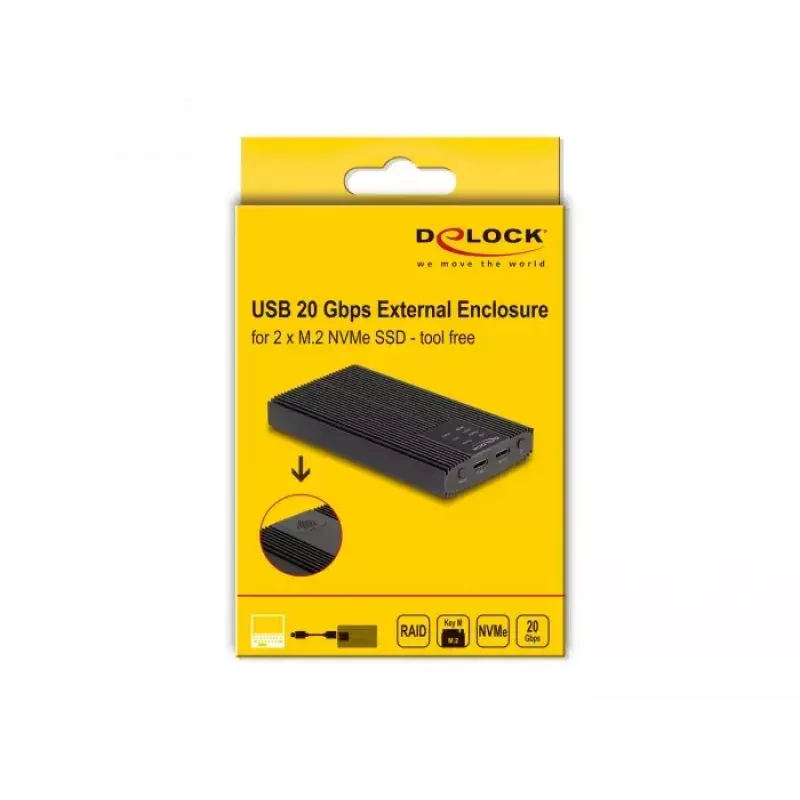 Carcasa SSD DeLOCK 42022 carcasa externa USB 20 Gbps para 2 x SSD M.2 NVMe PCIe