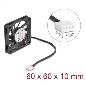 Ventilador para caja de ordenador DELOCK 6 cm (60x60x10 mm), 12 V, rodamiento de bolas, negro, modelo 67294
