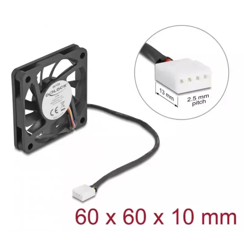 Ventilador para caja de ordenador DELOCK 6 cm (60x60x10 mm), 12 V, rodamiento de bolas, negro, modelo 67294
