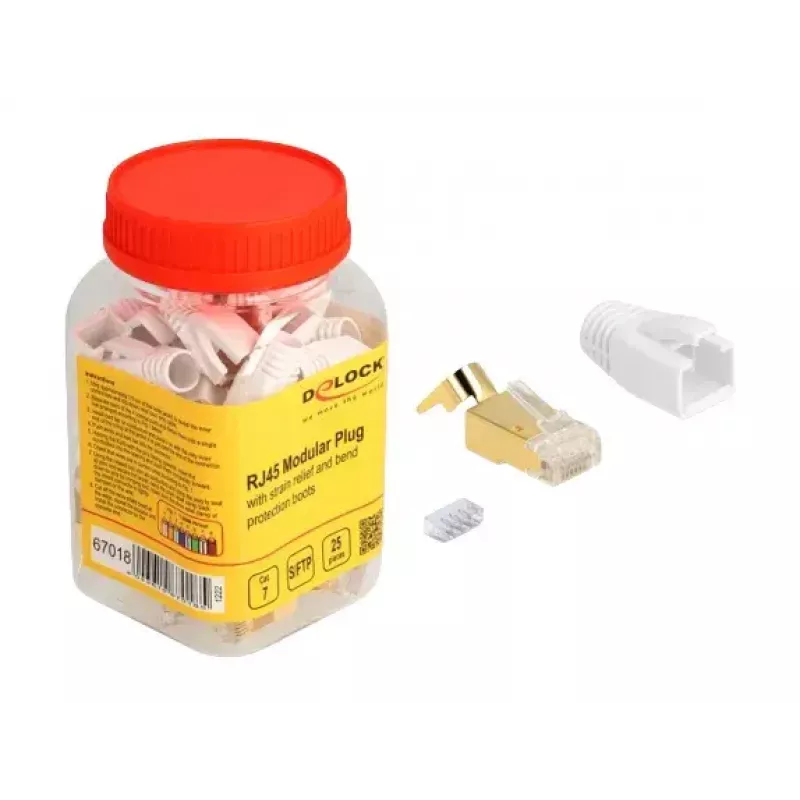Conectores modulares RJ45 DeLOCK cable de red set de 25 uds. Cat.7 oro blanco