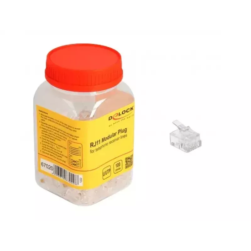 Conectores modulares RJ11 DeLOCK 100 uds. policarbonato transparente