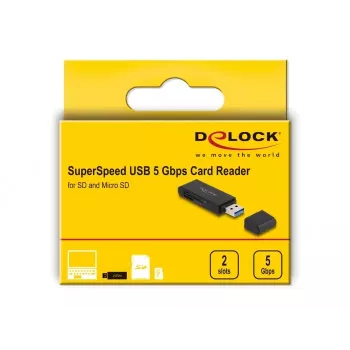 Lector de tarjetas DeLOCK 91002 USB negro MicroSD SD SDHC SDXC 5000 Mbit/s
