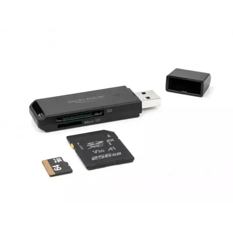Lector de tarjetas DeLOCK 91002 USB negro MicroSD SD SDHC SDXC 5000 Mbit/s