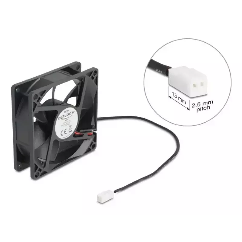 Ventilador para carcasa de ordenador DELOCK 8 cm (80 x 80 x 25 mm), rodamiento de bolas, 5 V DC, negro