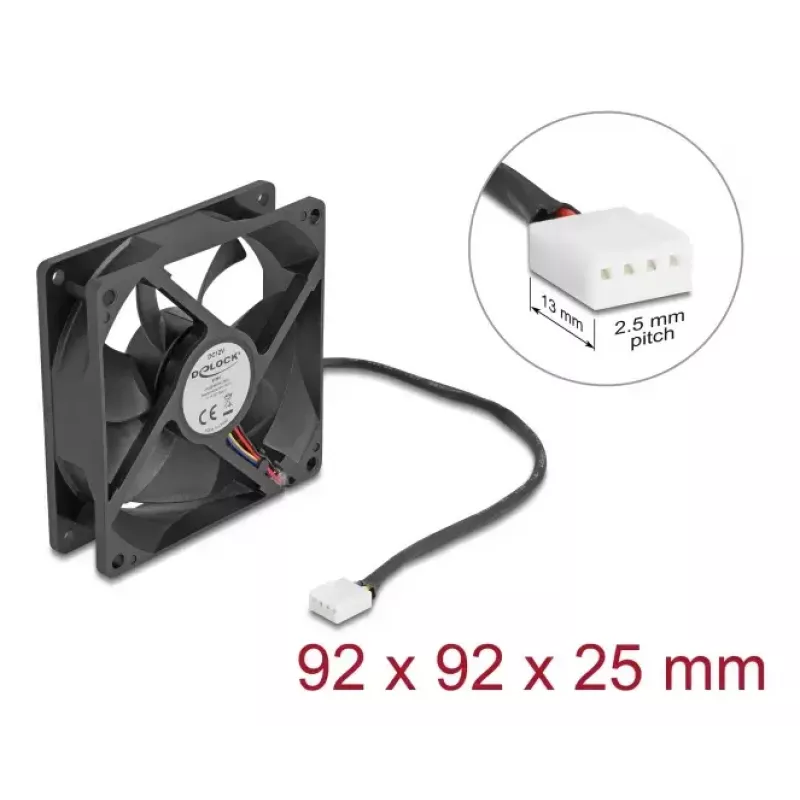 DeLOCK 67297 Ventilador axial 12 V DC, 92 x 92 x 25 mm, negro