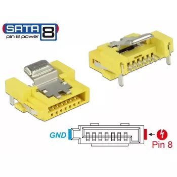 Conector de cable DELOCK 89887 — conector SATA, níquel/amarillo, 8×12×15 mm