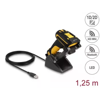 Lector de códigos de barras portátil DeLOCK 90586 1D 2D inalámbrico Bluetooth base de carga por inducción