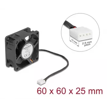 Ventilador para carcasa de PC DELOCK 6 cm (60x60x25 mm) 12 V DC, rodamiento de bolas, negro