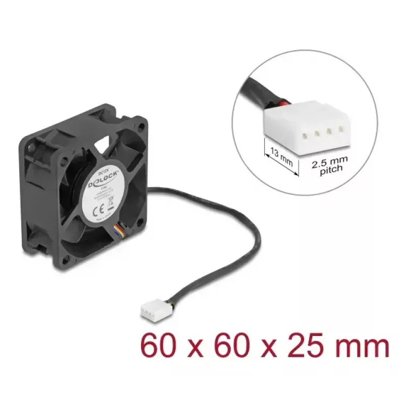 Ventilador para carcasa de PC DELOCK 6 cm (60x60x25 mm) 12 V DC, rodamiento de bolas, negro