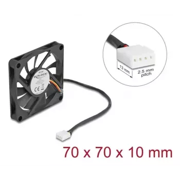 Ventilador para carcasa de PC DELOCK 67315 — 70 mm rodamiento de bolas, 0,42 m³/h, negro