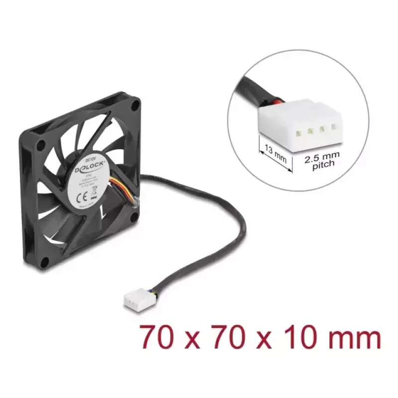 Ventilador para carcasa de PC DELOCK 67315 — 70 mm rodamiento de bolas, 0,42 m³/h, negro