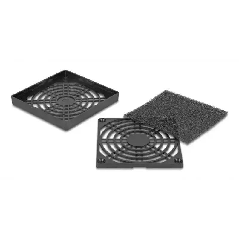 DeLOCK 67311 rejilla para ventilador con filtro antipolvo, 80 x 80 mm, negra