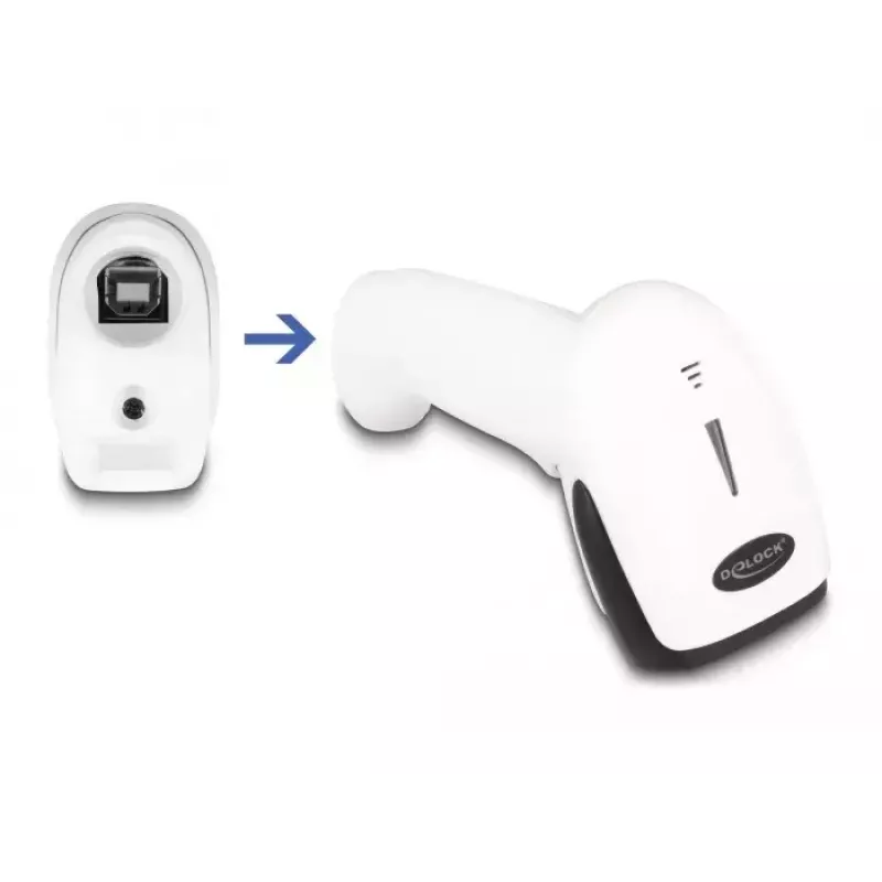 Lector de códigos de barras de mano DeLOCK 90587 1D 2D inalámbrico Bluetooth USB blanco