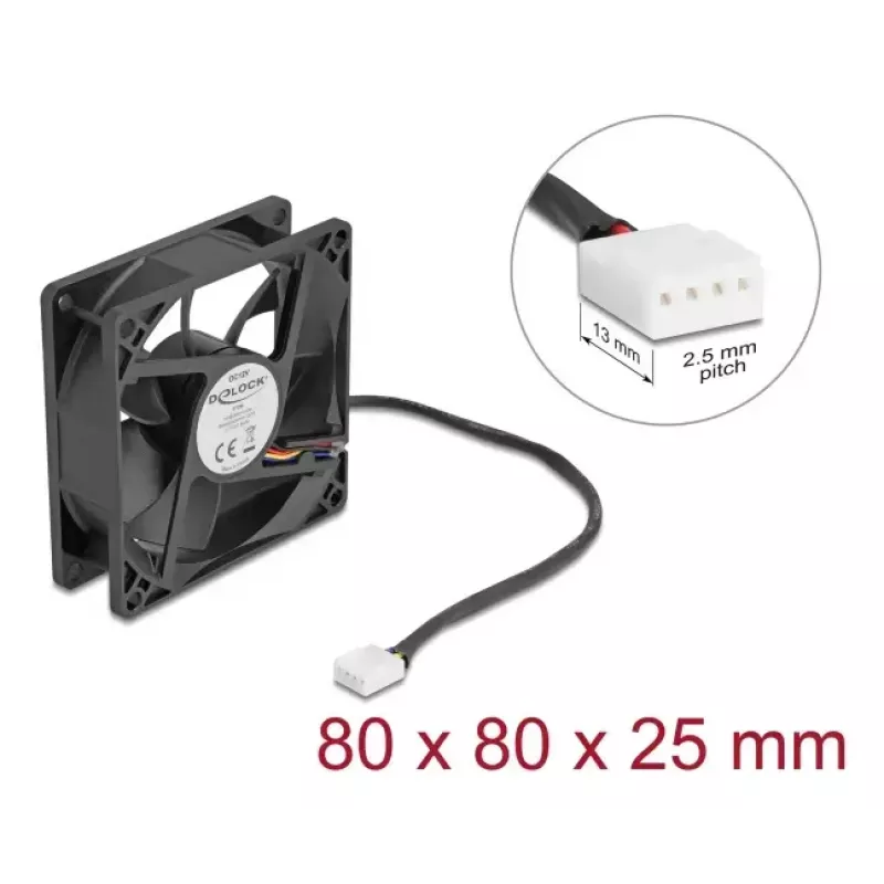 Delock 67296 ventilador axial 12 V DC, 80 x 80 x 25 mm, negro
