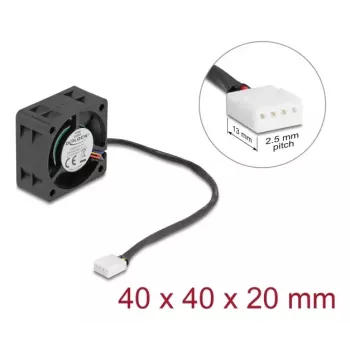 Ventilador para caja de ordenador DELOCK 67299 — 40 x 40 x 20 mm, 24 V DC, rodamiento de bolas, 0,19 m³/h, negro
