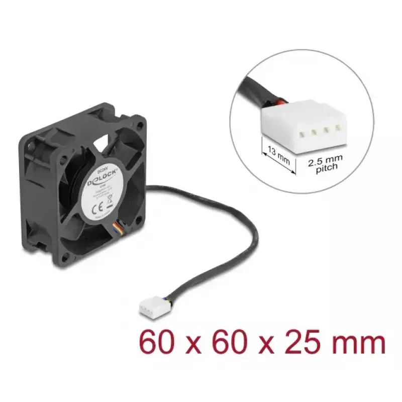Ventilador para caja de ordenador DELOCK 67300 — 60 mm ventilador axial, 24 V, rodamiento de bolas, negro