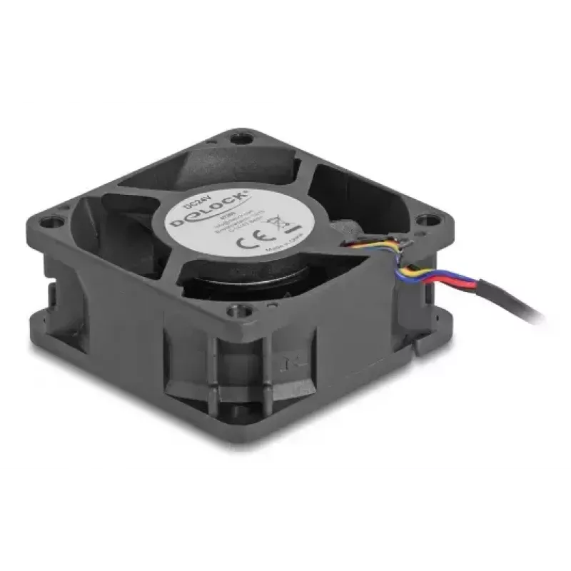 Ventilador para caja de ordenador DELOCK 67300 — 60 mm ventilador axial, 24 V, rodamiento de bolas, negro