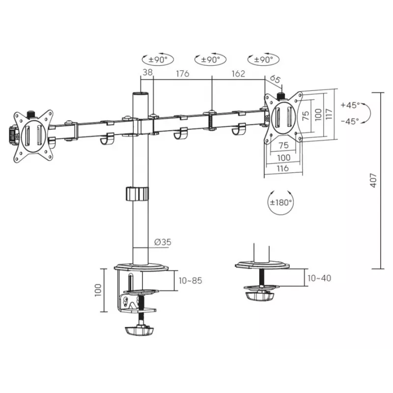 Equip Soporte de mesa ajustable para doble monitor de 17