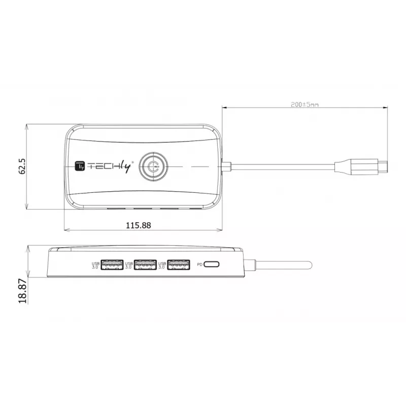 Techly IDATA USBC-HUB5WL Extensor AV transmisor y receptor AV negro