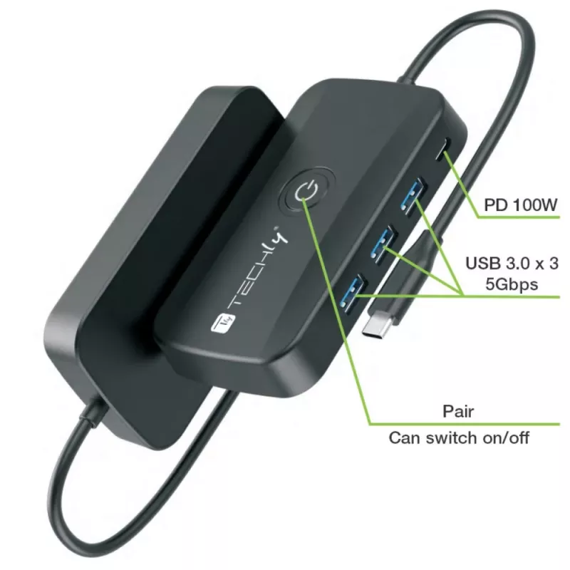 Techly IDATA USBC-HUB5WL Extensor AV transmisor y receptor AV negro