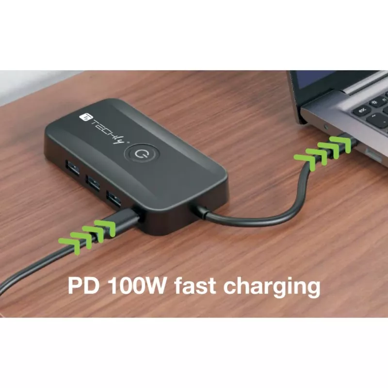 Techly IDATA USBC-HUB5WL Extensor AV transmisor y receptor AV negro