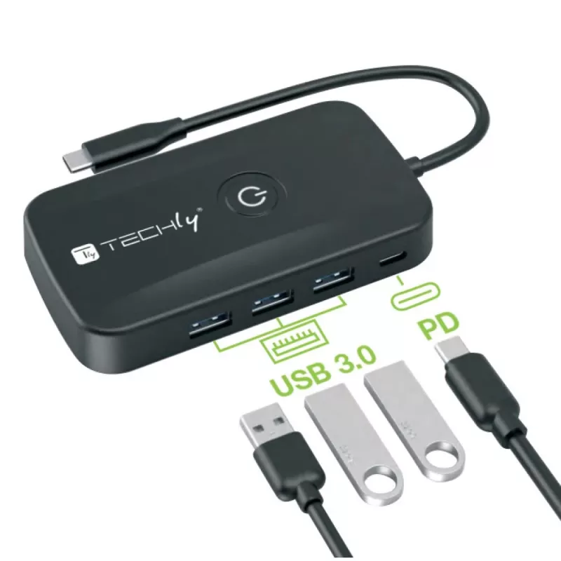 Techly IDATA USBC-HUB5WL Extensor AV transmisor y receptor AV negro