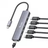 Adaptador multifunción EQUIP USB-C 6 en 1 — HDMI 4K/60Hz, 4× USB-C Gen2 (10Gbps), 100W PD, cable 0,25 m, gris