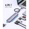 Adaptador multifunción EQUIP USB-C 6 en 1 — HDMI 4K/60Hz, 4× USB-C Gen2 (10Gbps), 100W PD, cable 0,25 m, gris