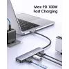 Adaptador multifunción EQUIP USB-C 6 en 1 — HDMI 4K/60Hz, 4× USB-C Gen2 (10Gbps), 100W PD, cable 0,25 m, gris