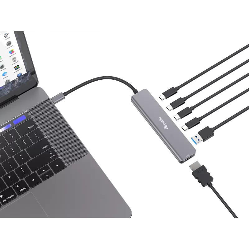 Adaptador multifunción Equip USB-C 6 en 1, HDMI 4K/30Hz, USB-C x4, USB-A x1, 5Gbps, 100W USB PD