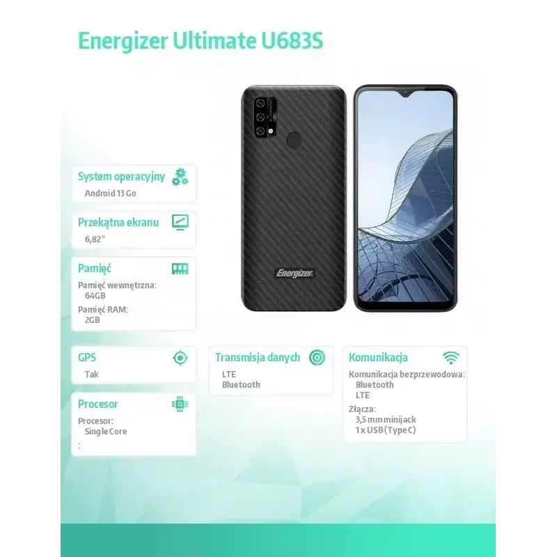 Smartphone Energizer U683SEU, pantalla de 6,82 pulgadas, 2 GB RAM, 64 GB, negro