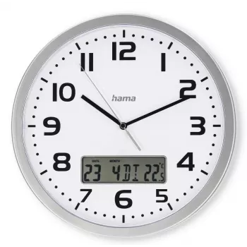 Hama 00185878 Reloj de pared/sobremesa analógico redondo plateado, blanco