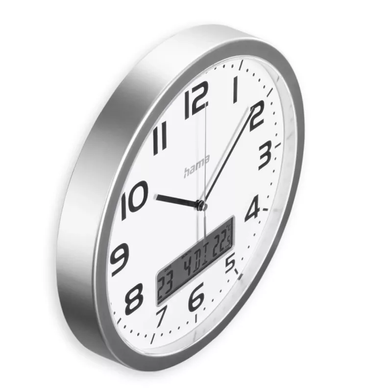 Hama 00185878 Reloj de pared/sobremesa analógico redondo plateado, blanco