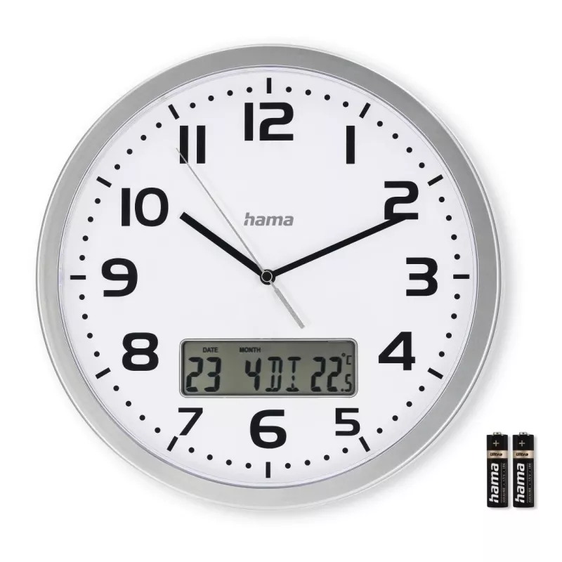 Hama 00185878 Reloj de pared/sobremesa analógico redondo plateado, blanco