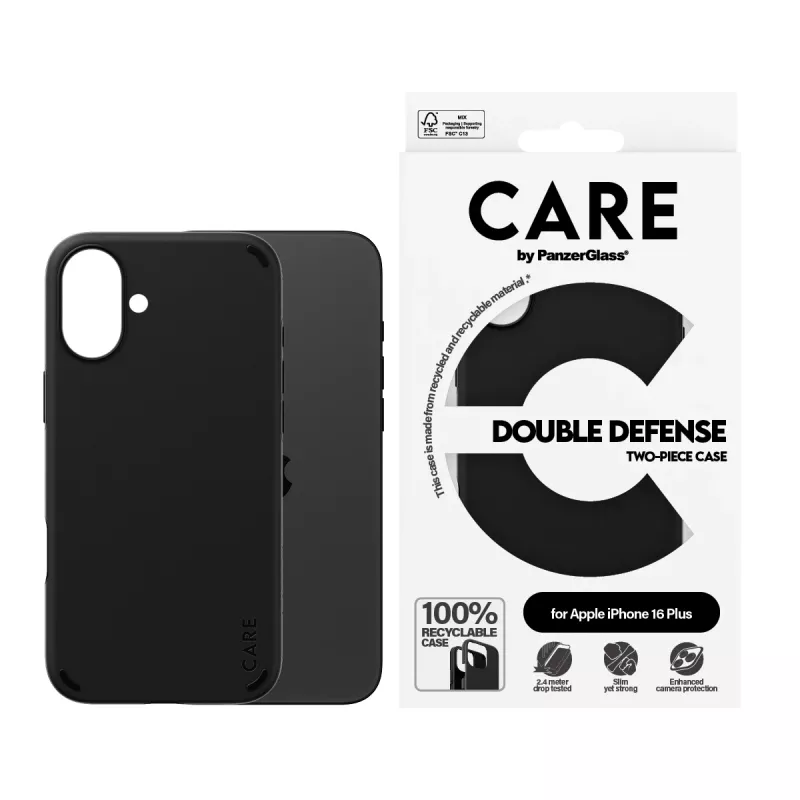 PanzerGlass CARE™ by ® Funda Double Defense negra iPhone 16 Plus
