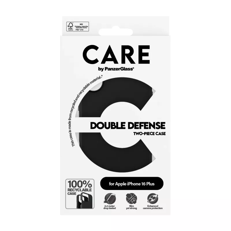 PanzerGlass CARE™ by ® Funda Double Defense negra iPhone 16 Plus