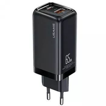 Cargador usams T47 USB / USB‑C 65W PD cargador rápido — 65W USB Power Delivery, conectores USB-A + USB-C