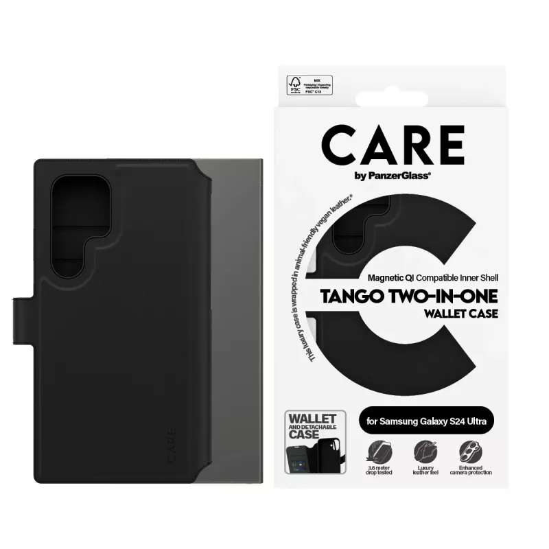 Funda para móvil PanzerGlass CARE Feature Case Tango Two-in-One Wallet, compatible con Samsung Galaxy S24 Ultra, transparente